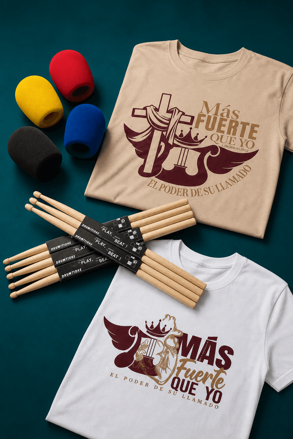 Collage de baquetas, antipop y camisas oficiales de Tienda Levitas